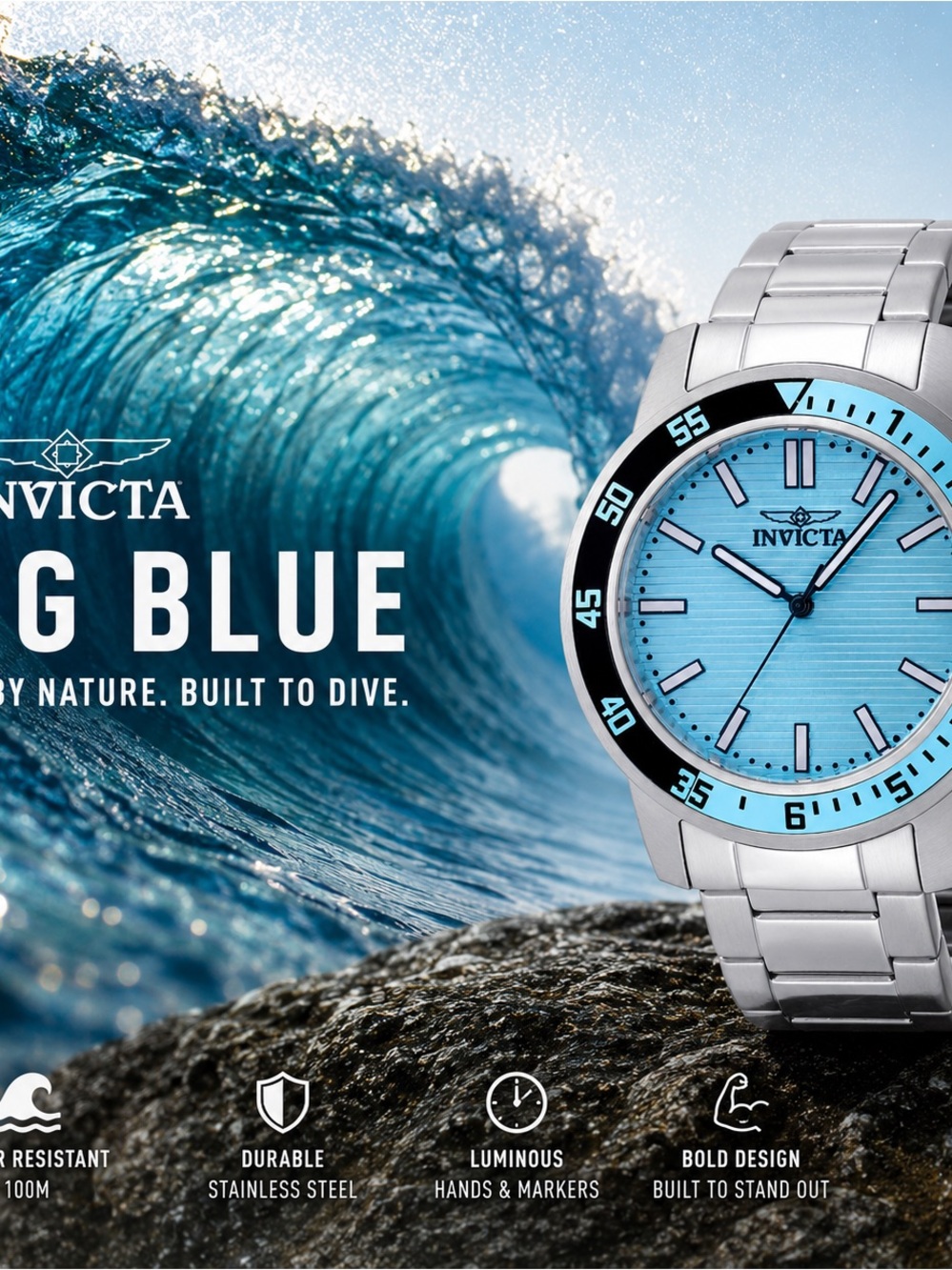 Invicta Silver Watch with Light Blue Dial